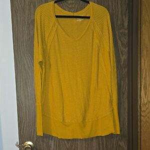 Time And Tru Waffle Knit Mustard Yellow Long Sleeve Top
